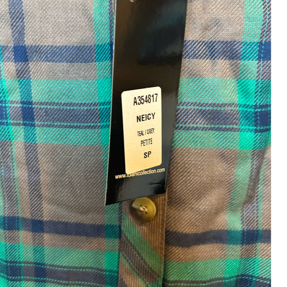 Taloni Collections New Plaid Button Up Floral Black Gray Teal Size Small Petite - Picture 6 of 12